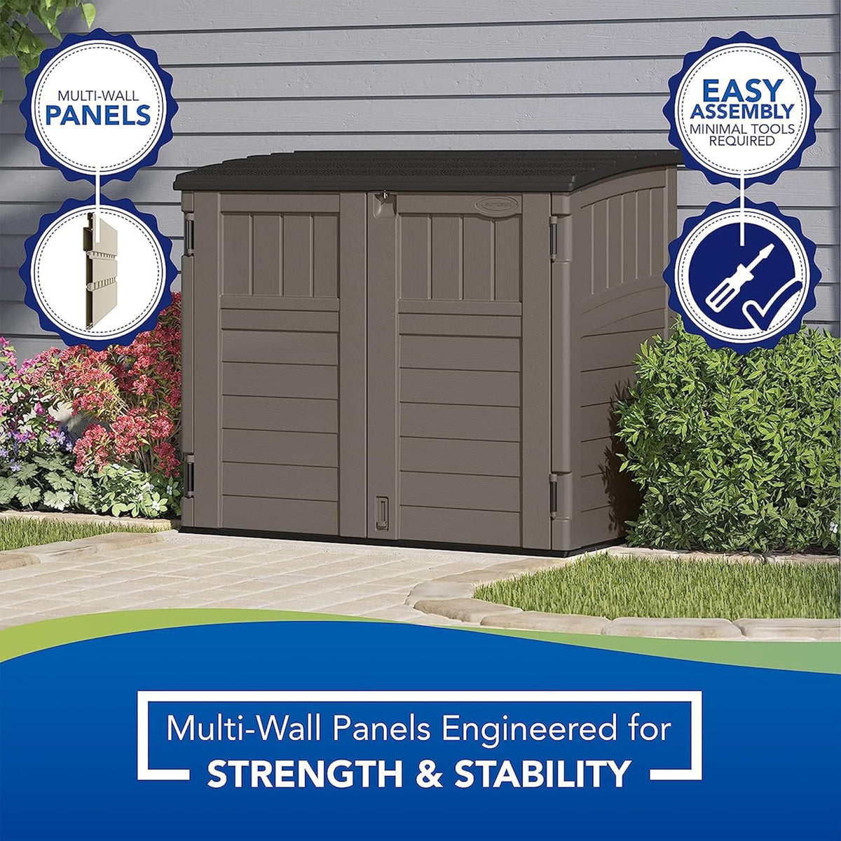 34 Cu. Ft. Horizontal Shed for Outdoor Storage w/Locking System. Stoney/Black