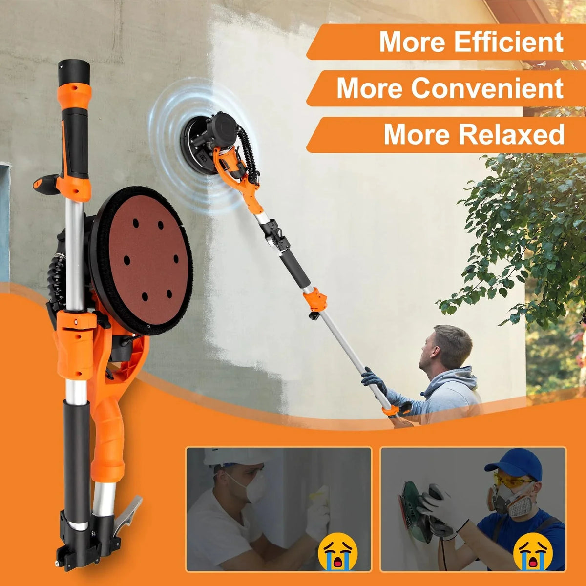1000W Drywall Sander with Vacuum and LED Light. Electric Wall and Ceiling Sander with Dust Collection
