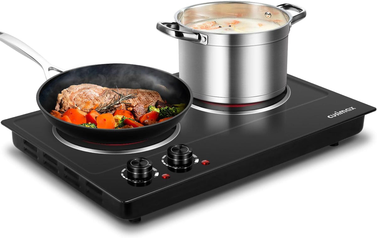 Hot Plate.1800W Ceramic Electric Hot Plate for Cooking. Dual Control Infrared Cooktop. Portable Countertop Burner. Glass Plate Electric Cooktop. Silver. Stainless Steel