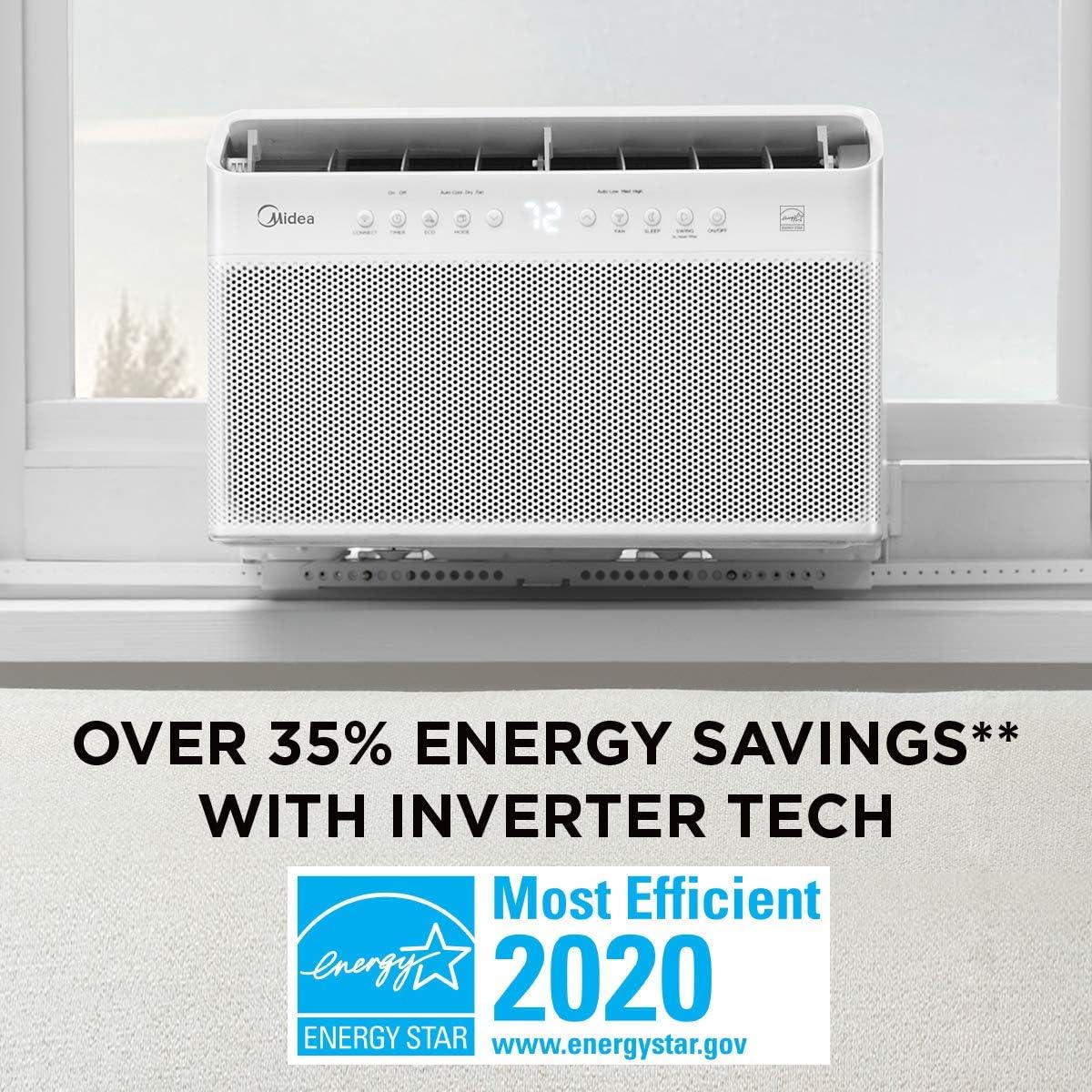 U-Shaped Inverter Window Air Conditioner 12.000BTU with Open Window Flexibility. Robust Installation.Extreme Quiet. 35% Energy Saving. Smart Control. Alexa. Remote. Bracket Included (Renewed)