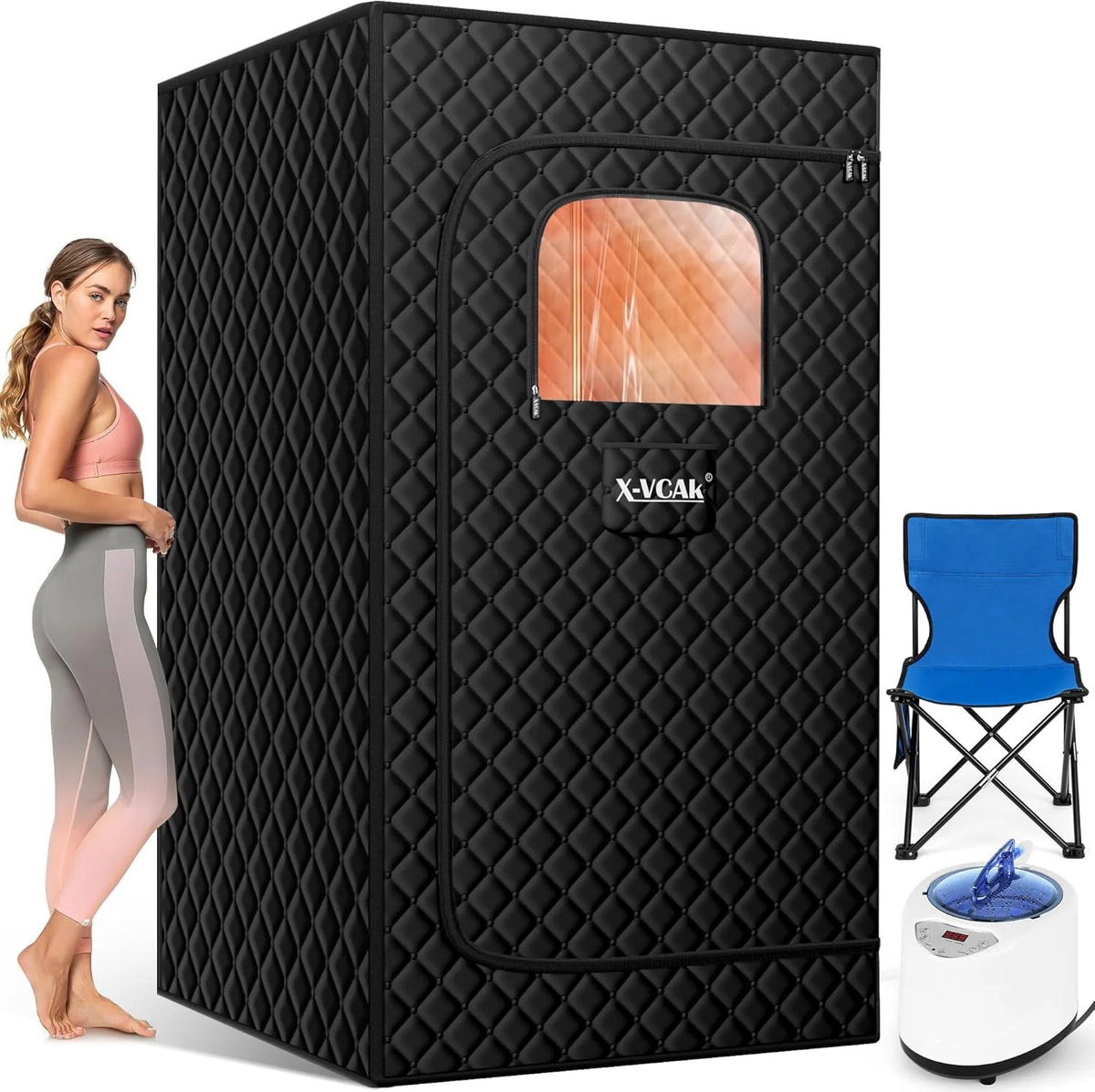 Upgraded Sauna Box for Relaxation. Detoxification. Portable Steam Sauna for Home with Steamer. 9 Levels. 2.6' x 2.6' x 5.9'