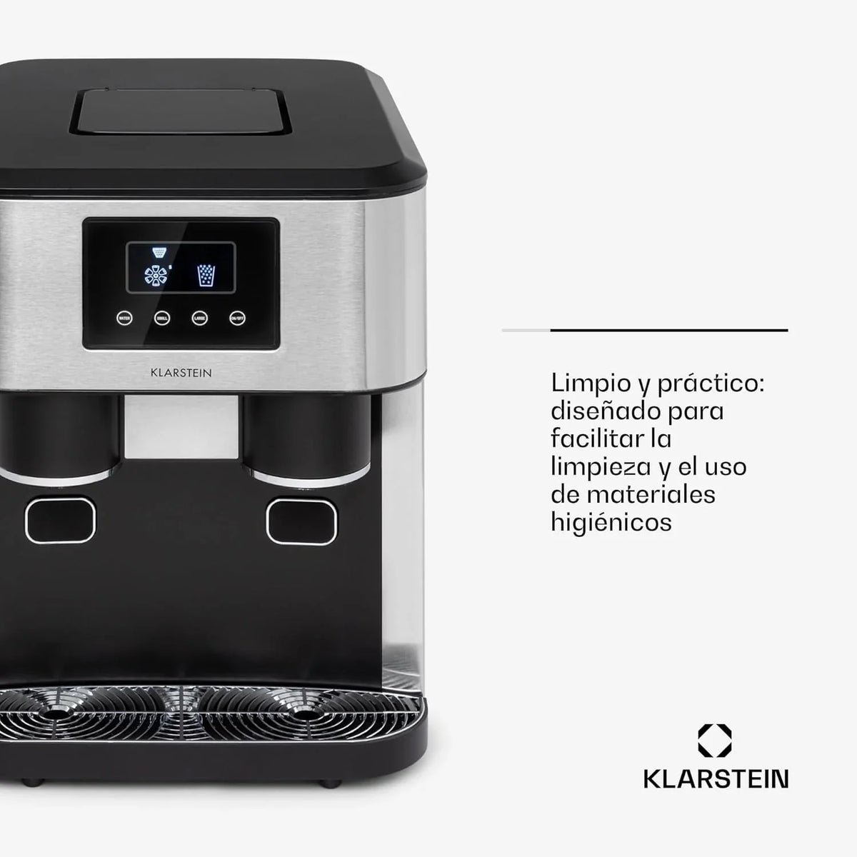 Klarstein Maquina de Hielo Doméstica. 1.8L. Gris oscuro. Ice Maker Encimera 15 kg. para Hacer Cubitos de Hielo y Picado en Casa. con Panel Táctil y