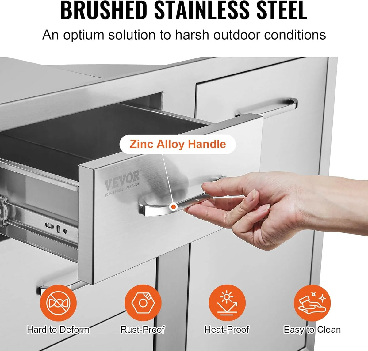 Pull Out Trash Drawer 13.4W x 25.7H x 19.6D Lower Sliding Rails Stainless Steel Roll Out Trash Bin Pull Out Tray Outdoor Kitchen Trash Drawer with Handle for BBQ Island Grill Station