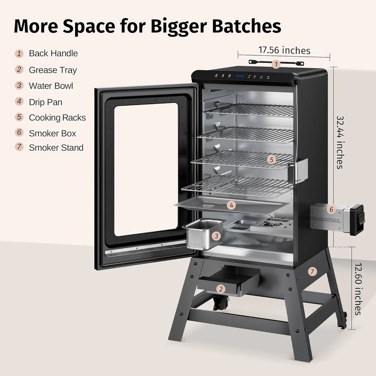 30 Electric Smoker. Outdoor Smoker with Glass Door & Meat Thermometer. 725 Sq Inch Large Capacity. 4 Detachable Racks for Backyard BBQ. Party. Outdoor Cooking Night Blue