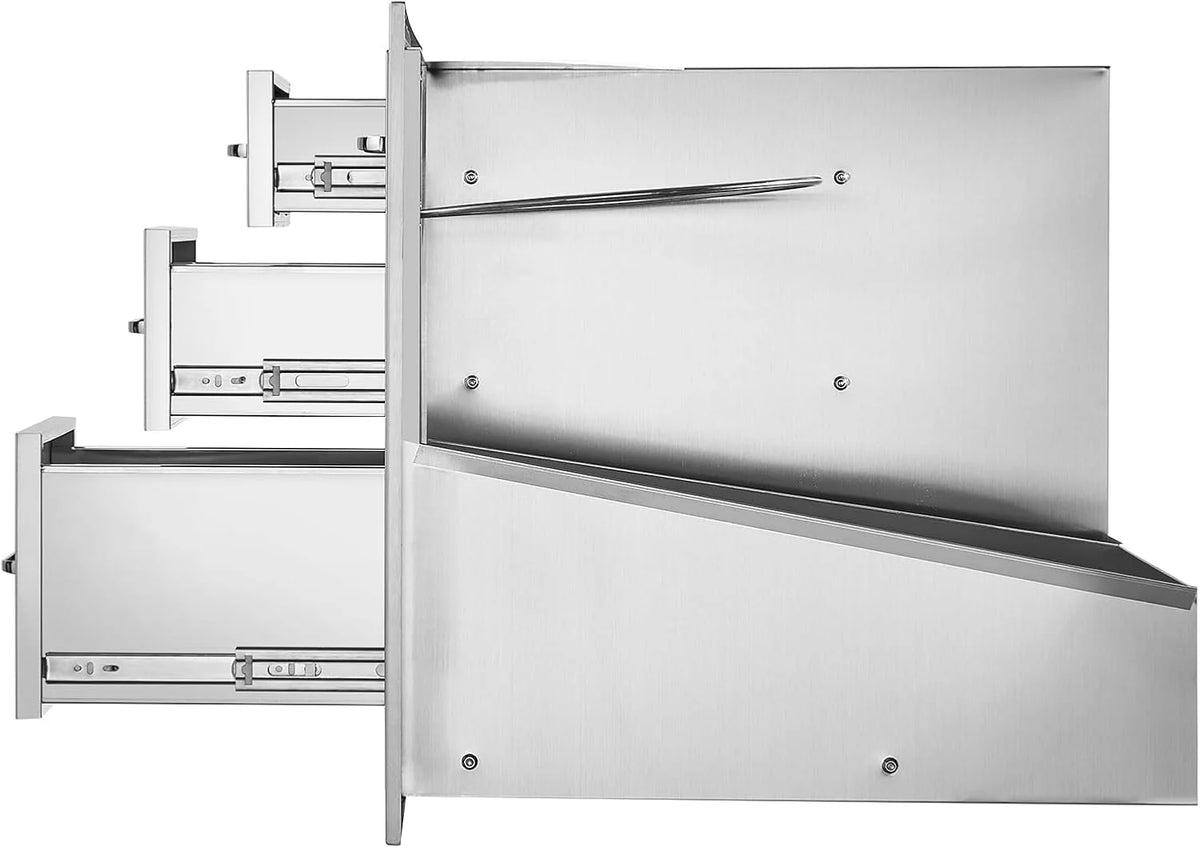 Pull Out Trash Drawer 13.4W x 25.7H x 19.6D Lower Sliding Rails Stainless Steel Roll Out Trash Bin Pull Out Tray Outdoor Kitchen Trash Drawer with Handle for BBQ Island Grill Station