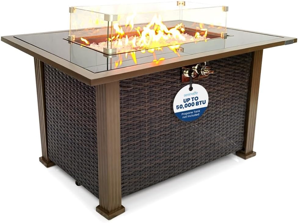 Propane fire pit table. 40.000 watt outdoor square gas fire pit. with lid. weather-resistant metal material. adjustable flame. rock melting set. highly suitable for use on decks. backyards and platforms (30 inches × 30 inches × 11 inches)