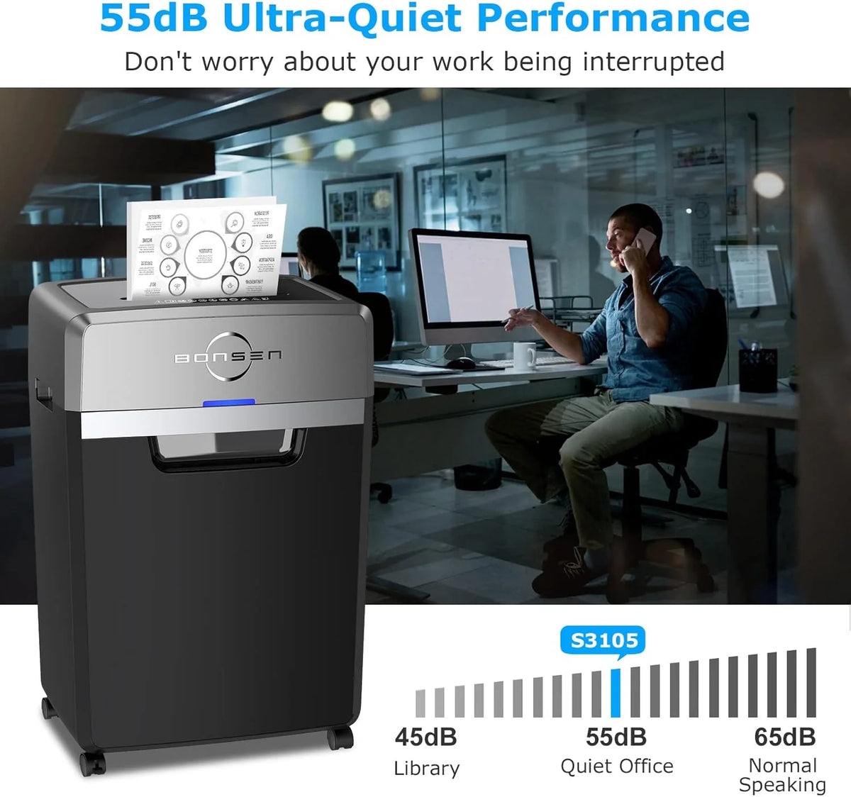 Heavy Duty Paper Shredder. 24-Sheet Cross-Cut Shredder. 40-Min Continuous Running Time. Commercial Grade Shredder for Office. 9-Gallon Big Basket. 55dB Super Quiet. P-4 High Security (S3105)