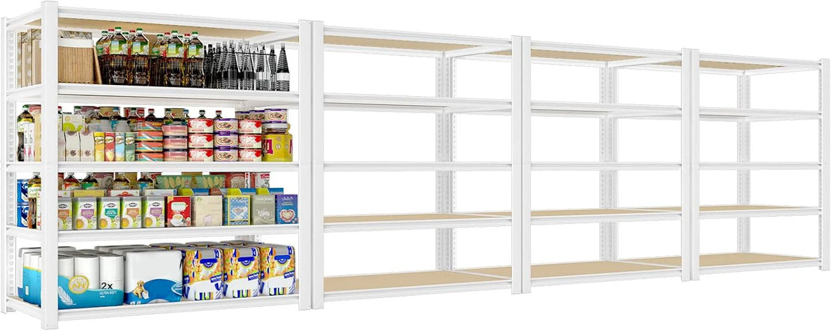 28-inch wide x 12-inch deep x 59-inch high closet storage rack - 5 layers of white metal connected shelves. adjustable heavy-duty garage shelves. practical shelf-style storage rack for kitchen storage. 4-piece set