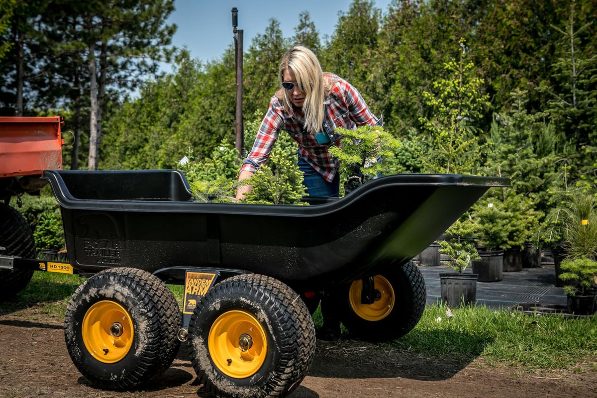 Heavy Duty Tandem Axle Cubic Foot ATV UTV Lawn Mower Trailer TA1200 and Wide Track Rubber Wheels Hauling Outdoor-Black. 1200 lbs. -15 cu.ft