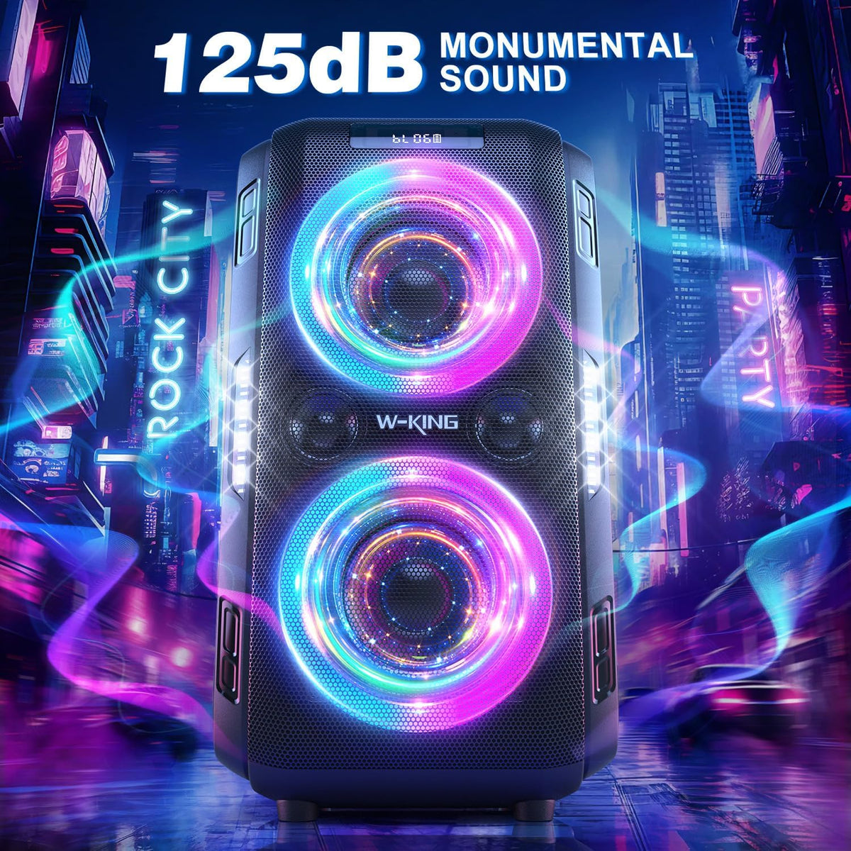 Peak Party Large Bluetooth Speaker - Maximum Volume Amplifier / 12 Custom Low-End Units / Up to 125 Decibels for 6.5-inch x 2 Low-End Speakers / Deepest Bass Effect. Large Portable Wireless Speaker. IPX5 Water Resistance Rating / Microphone Jack / RJ