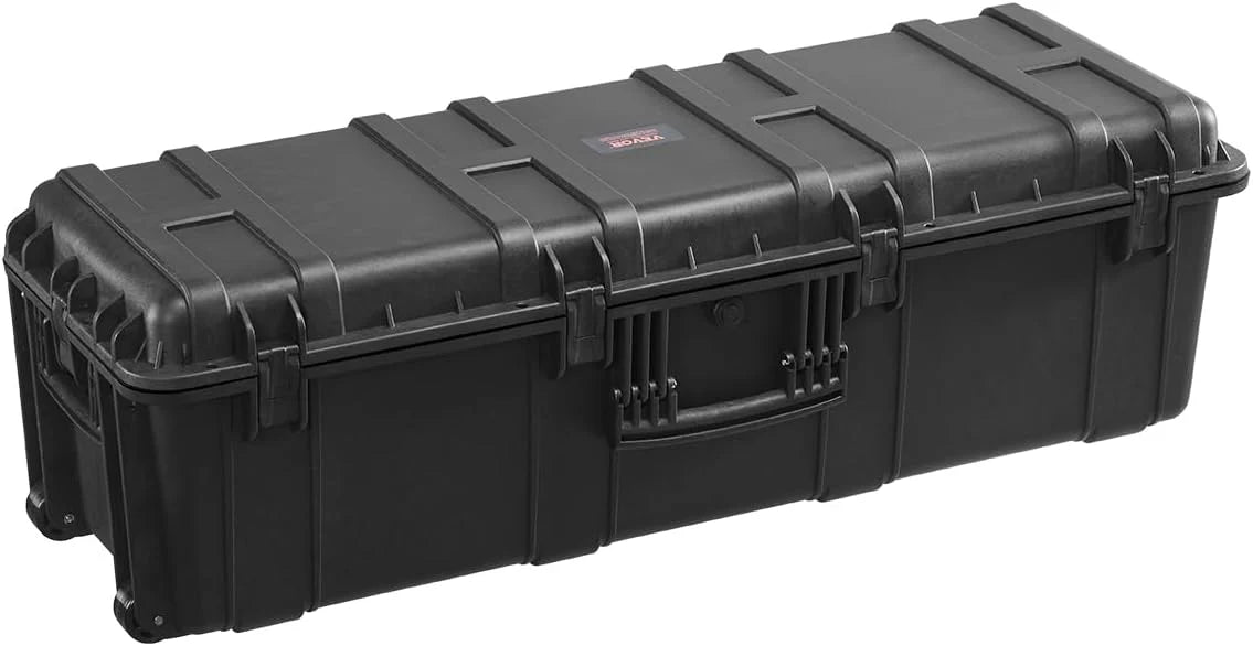 Waterproof sturdy case. large-capacity waterproof sturdy case. equipped with 3 handles. IP67 level waterproof protection case. with 6 clips. 6 lock holes and foam padding for large equipment. black version