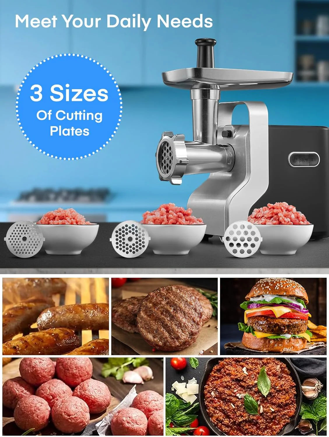 Meat Grinder Heavy Duty. 3000W Max Ultra Powerful. 5 in 1 HOUSNAT Multifunction Electric Meat Grinder. Sausage Stuffer. Slicer/Shredder/Grater. Kubbe & Tomato Juicing Kits. Home Kitchen Use