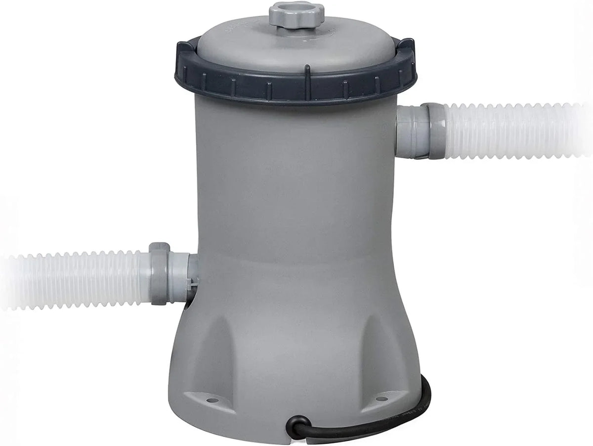 BESTWAY - Piscina Desmontable Tubular Power Steel 427x250x100 cm Depuradora Cartucho 2.006 l/h Escalera y Cobertor Diseño Rattan