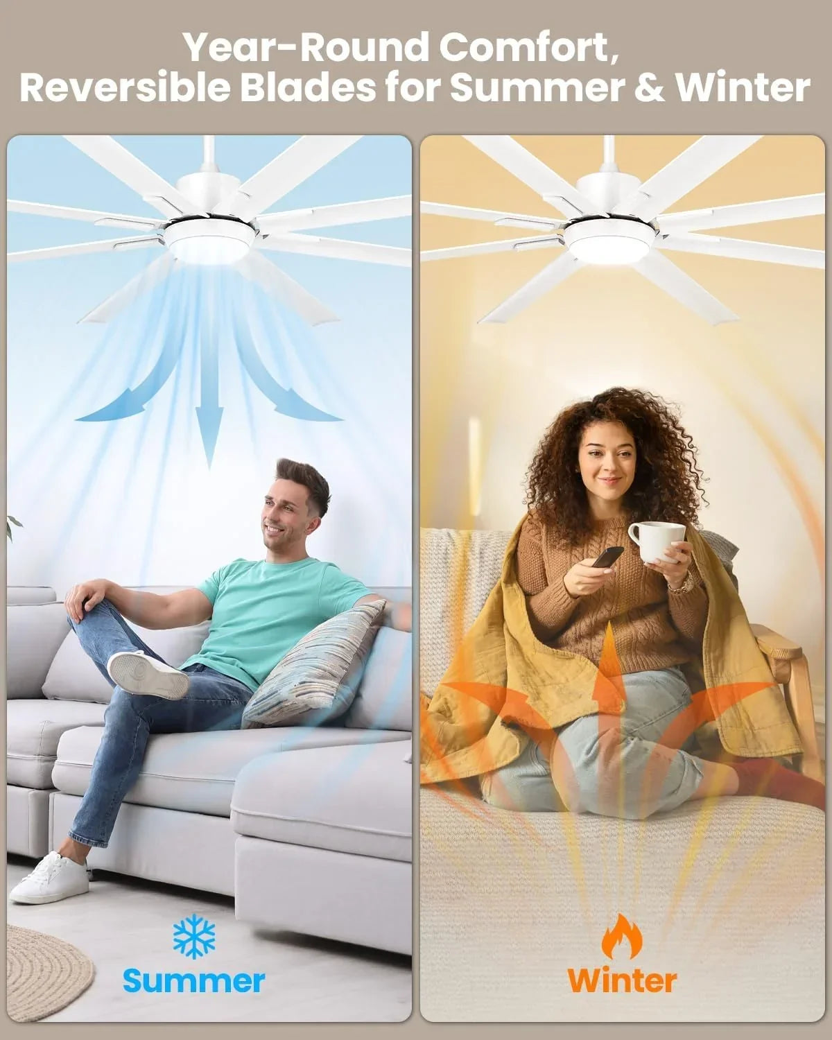 183cm Extra Grande 8 Aspas de Aluminio Ventilador de Techo con Luz y Mando. Silencioso Lampara Ventilador Techo con Reversible Motor DC para Exterior