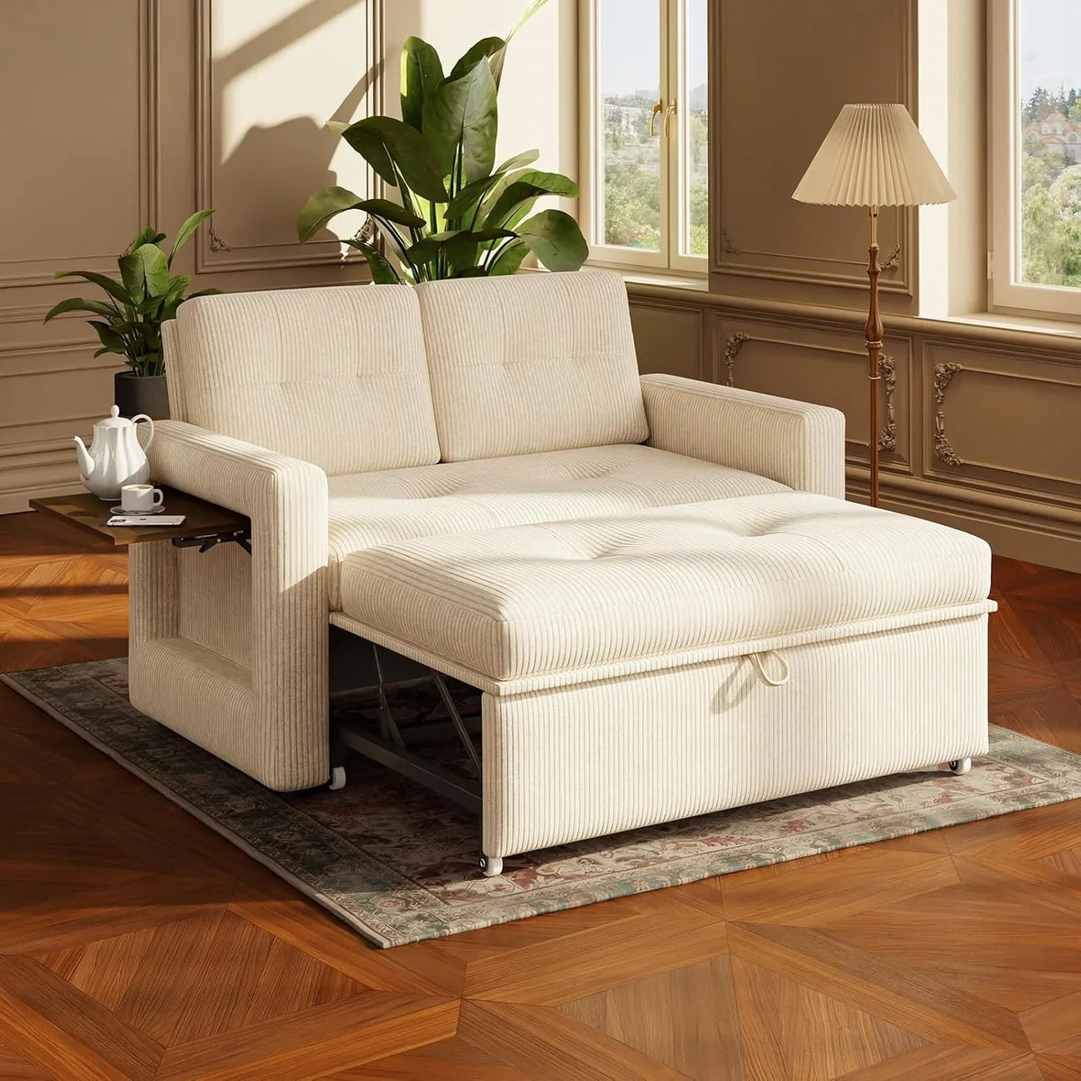 YOUDENOVA Sofá Cama 3 en 1. Sillón Cama multifunción. Sofá reclinable con Respaldo Regulable en 5 Posiciones. Sofá Cama para 2 Personas con Mesa y