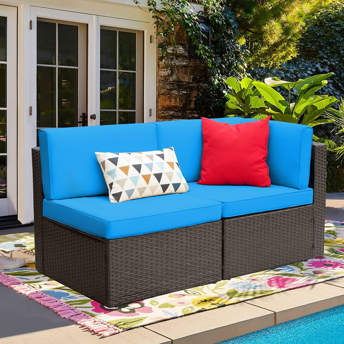 5-Piece All-Weather Patio Furniture Set with Cushions. Outdoor Wicker Conversation Sofa Set for Garden. Deck & Backyard