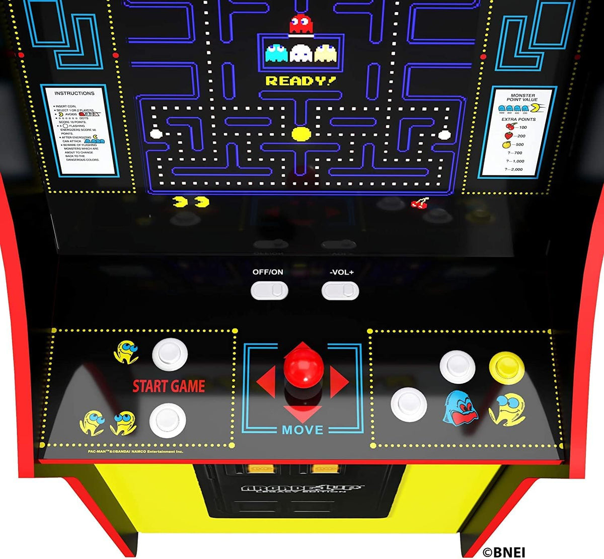 Bandai's Pac-Man classic version. featuring 12 games. and an arcade machine that is 4 feet in size.