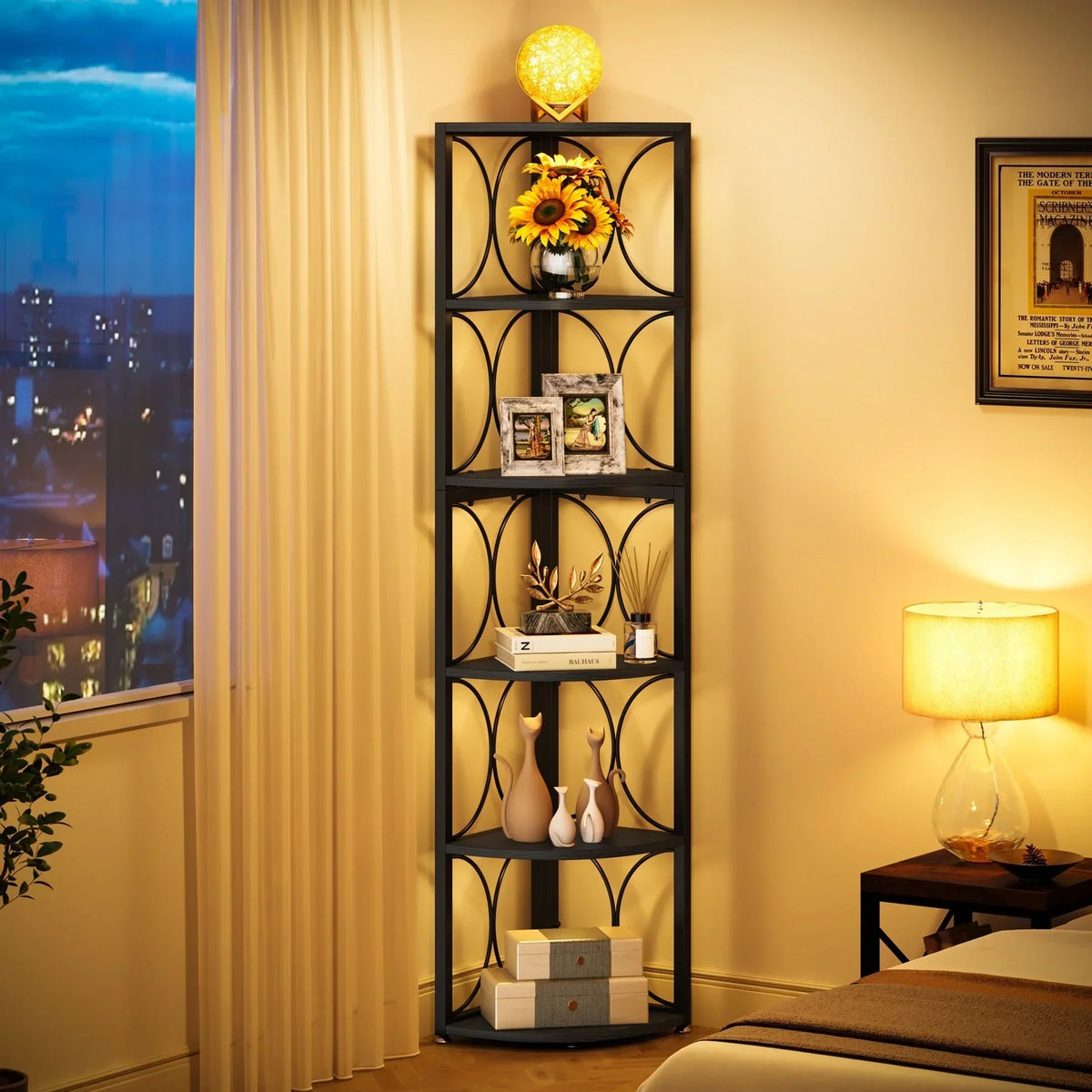 67 Inch Tall Corner Shelf. Freestanding Corner Bookshelf and Storage Shelving Unit
