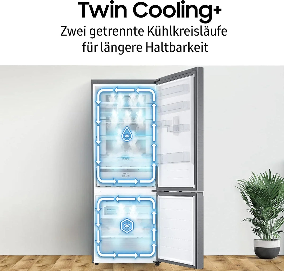 Samsung RB38C7AGWS9/EF Kühl-Gefrierkombination. 203 cm. 387 l. AI-Kühlschrank mit Gefrierfach. SmartThings AI Energy Mode. Cool Select+. Twin Cooling