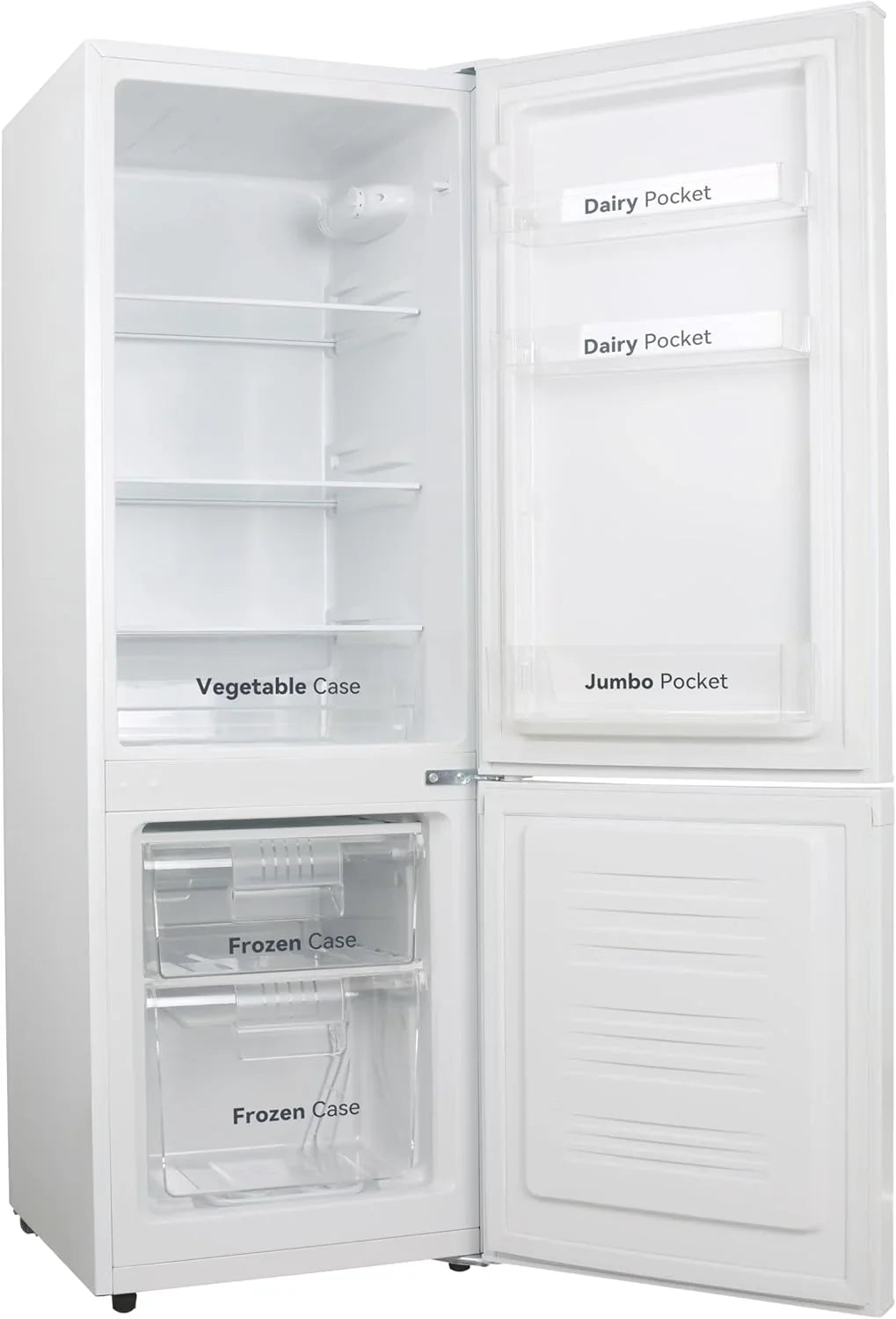 VOK Frigorífico Combi 154L EVR-154DEW. 142 cm Altura x 48.3 cm Ancho. Clase E. Bajo Nivel Sonoro 39 dB. Puerta Reversible. Estanterías Cristal
