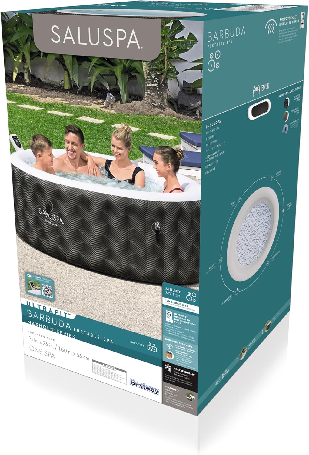 71 x 26-Inch Inflatable Hot Tub Spa for 2-4 Persons. Portable. with 2 Covers. Black