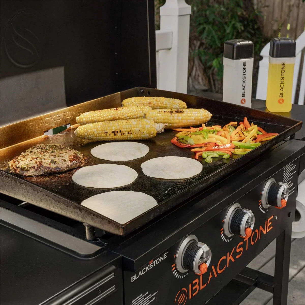 28 Inch Blackstone Griddle 2080 with Hood XL Griddle Original 3-Burner Outdoor Flat Top Grill. with Blackstone Griddle Accessories. Seasoning. and