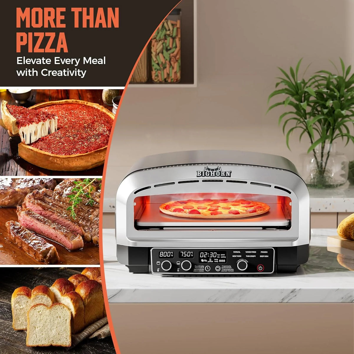 14-Inch Countertop Electric Pizza Oven. Stainless Steel