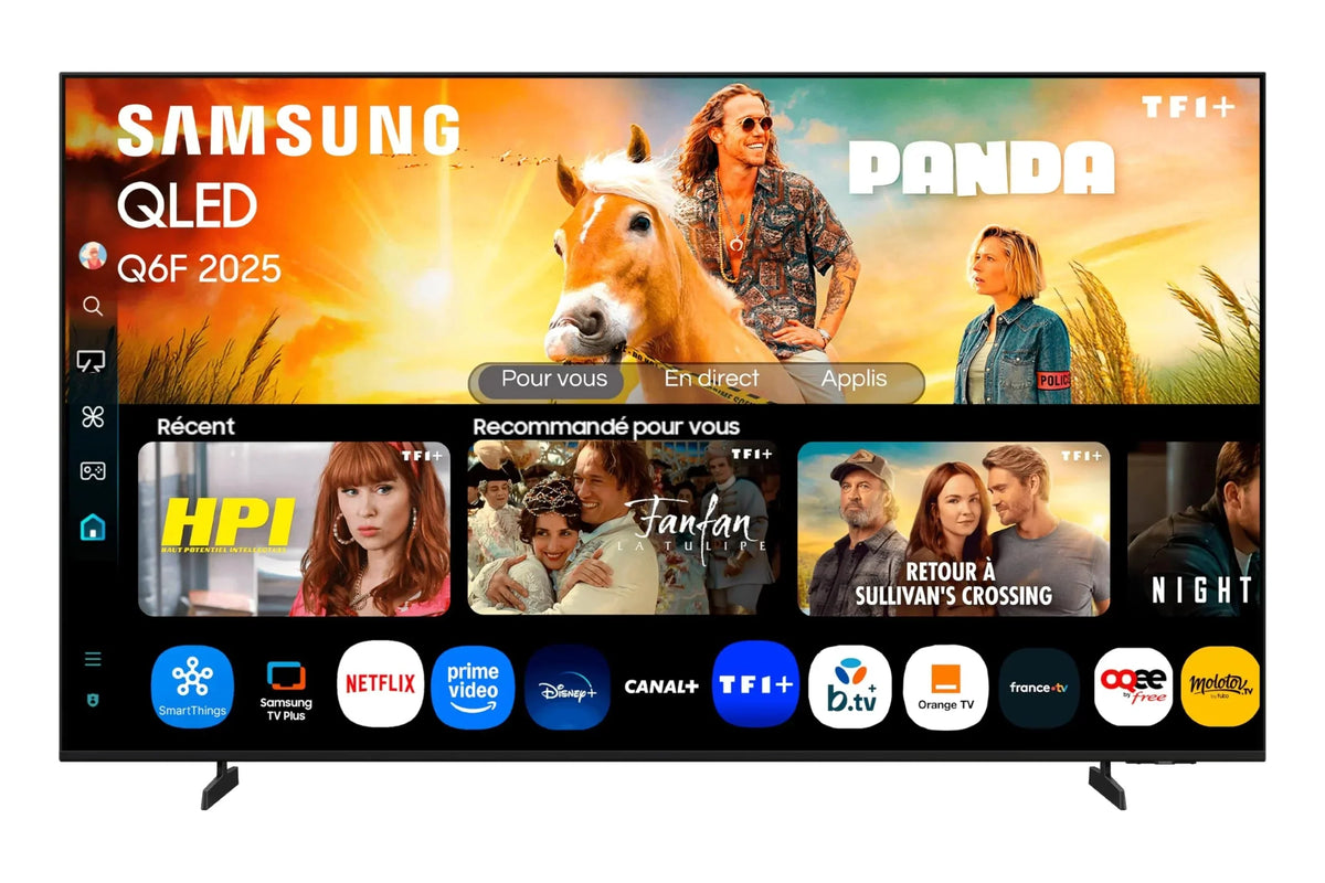Samsung AI TV 55 Zoll QLED 55Q6F 4K Smart TV. Quantum Dots. Q4 Lite Processor. WiFi. Airplay. HDR. Q-Symphony. OTS Lite. Knox Security. Gaming Hub.