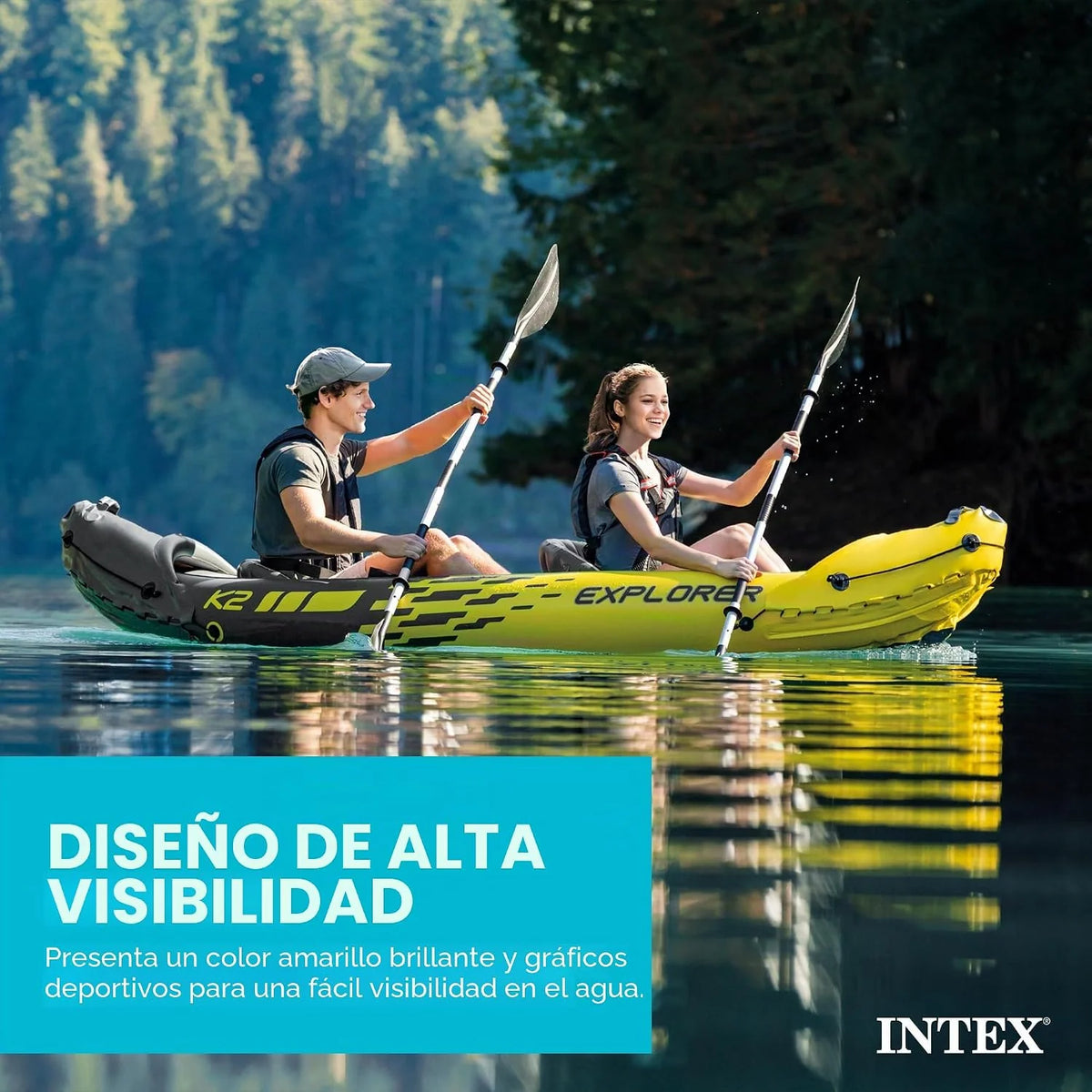 Intex Explorer K2 Kayak. 2-Person Inflatable Kayak Set with Aluminum Oars and High Output Air Pump