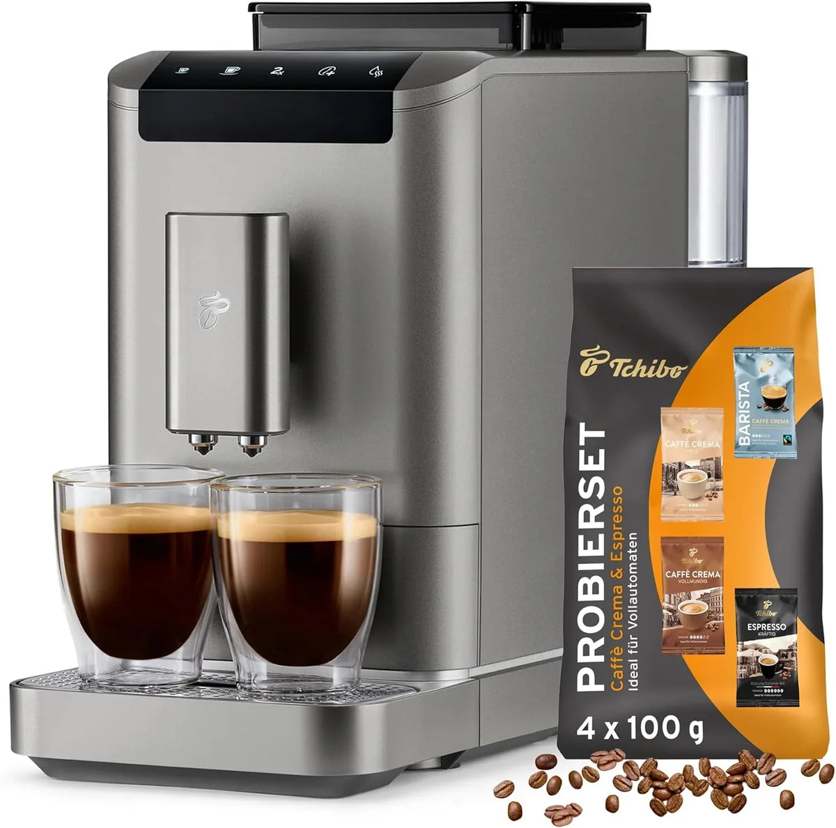 Tchibo Kaffeevollautomat Esperto2 Caffè mit 2-Tassen-Funktion für Caffè Crema und Espresso. Granite Black - INKLUSIVE Kaffeeprobierset GRATIS