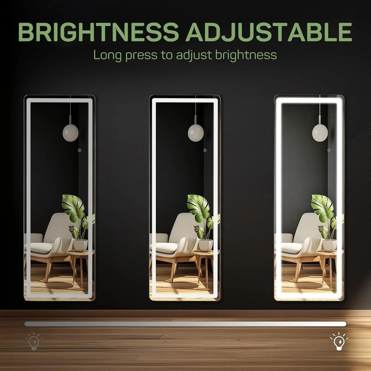 64 x 21 Inch Full Length LED Floor Mirror with Stand. Full Body Wall Mounted Mirror