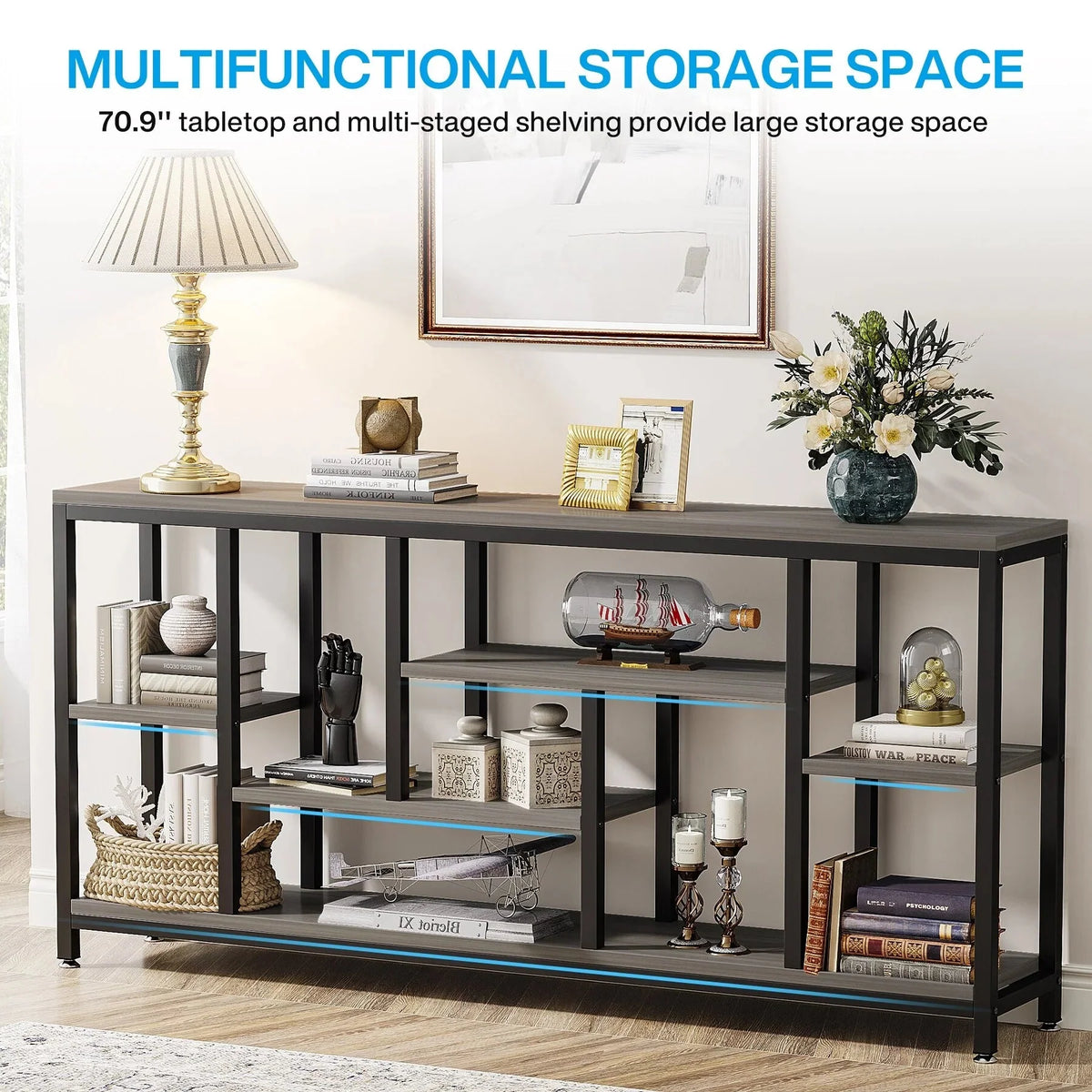 70.9 Inch Console Sofa Table with Storage. 3-Tier Entryway Table for Hallway