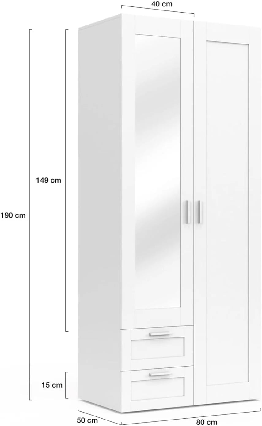 IDMarket - VITO 2-door wardrobe white 80 cm with 2 drawers. mirror and shelves