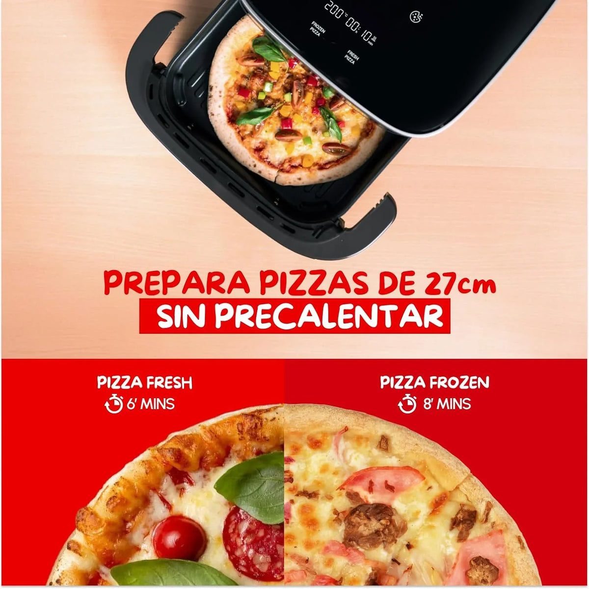 Moulinex Freidora de Aire Easy Fry XL Surface. 2200 W. Doble Resistencia. Cocción Uniforme. Cesta Ancha. 10 Programas Automáticos. Horno para Pizzas.