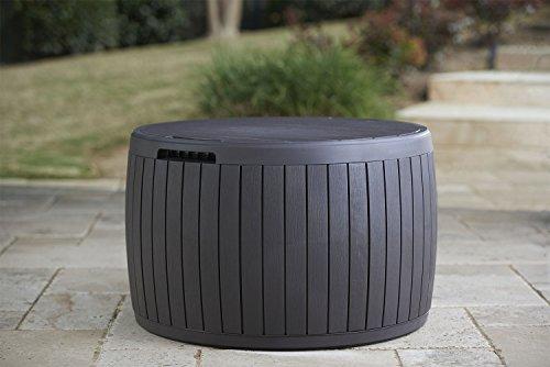 37 Gallon Round Deck Box. Patio Table for Outdoor Cushion Storage. Brown