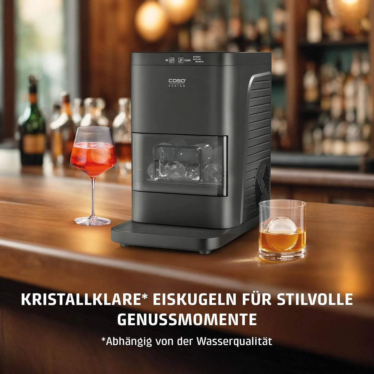 CASO IceBall Pro Eiskugelbereiter mit Kompressor - Kristallklare Eiskugeln 50-55 mm. 2 Kugeln/Stunde. 1.3 l Wassertank. Selbstreinigung. LED-Anzeige.