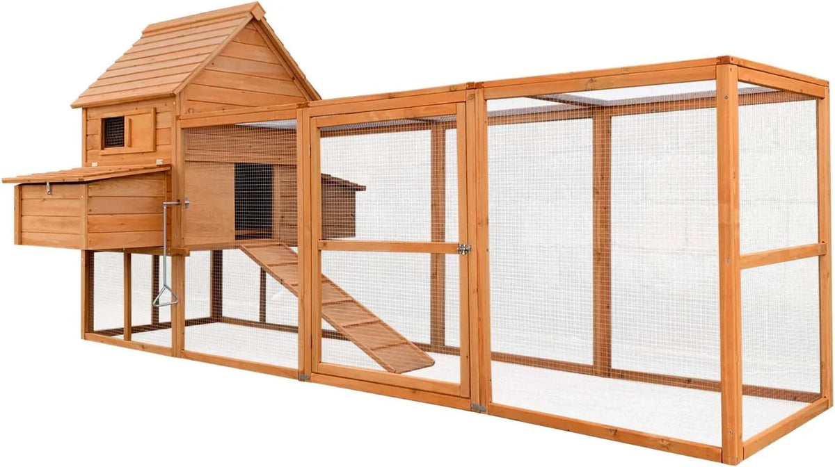 Wiltec Hühnerstall 3100 x 1500 x 1500 mm braun mit Freilauf und Nistkästen aus Holz. Hühnerhaus mit Unterschlupf. Gitter und Kotwanne verzinkt