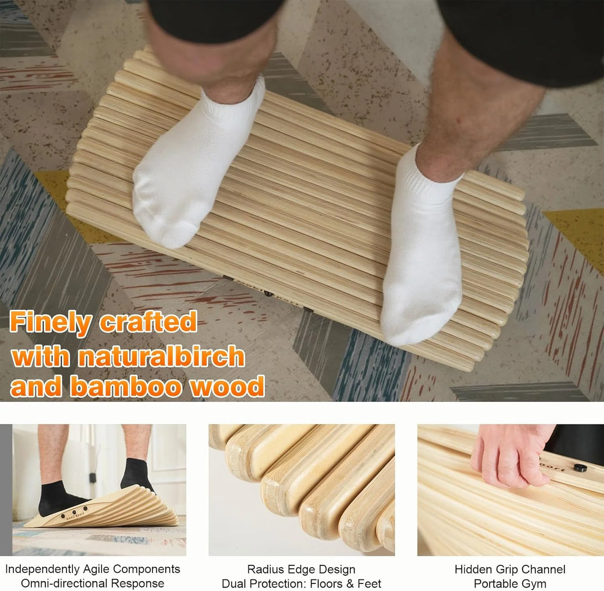 Standing Desk Balance Board Mat | Anti-Fatigue Handcrafted Wooden Wobble Board for Foot. Knee & Back Pain Relief | Simulate Surfing/Skiing/Skateboarding Movements