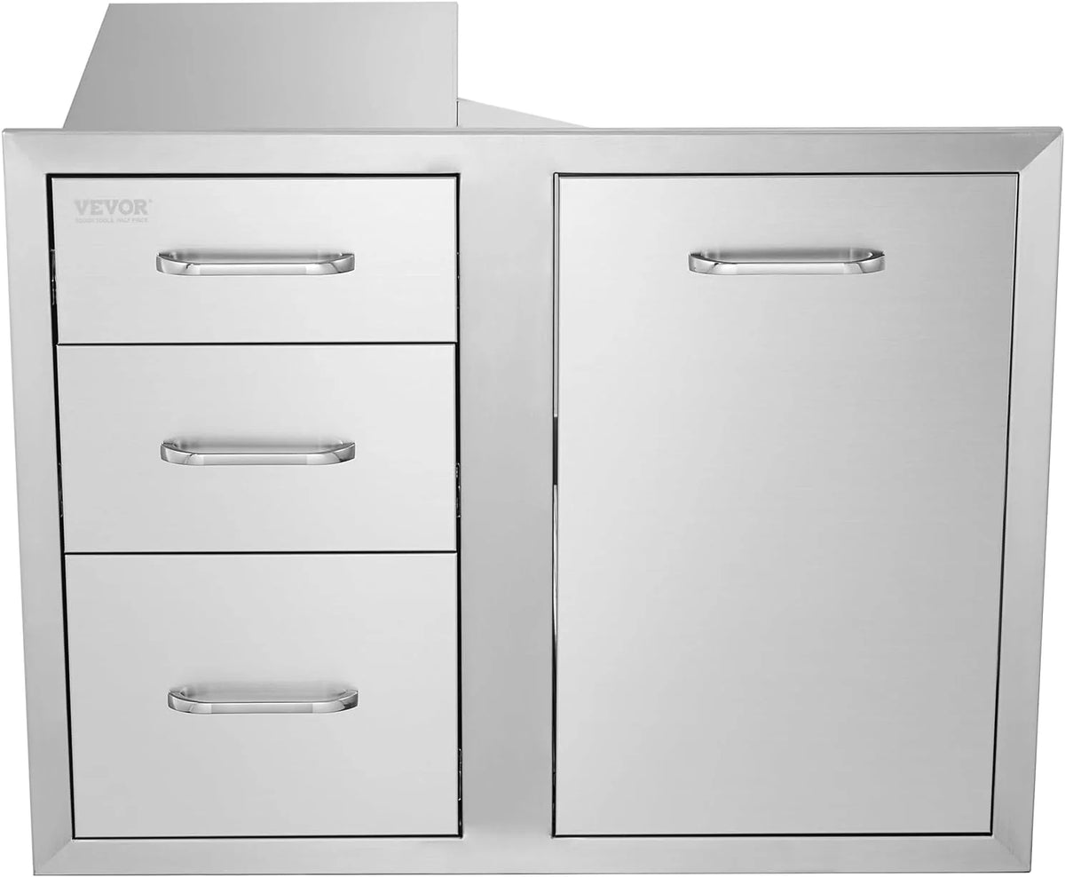 Pull Out Trash Drawer 13.4W x 25.7H x 19.6D Lower Sliding Rails Stainless Steel Roll Out Trash Bin Pull Out Tray Outdoor Kitchen Trash Drawer with Handle for BBQ Island Grill Station