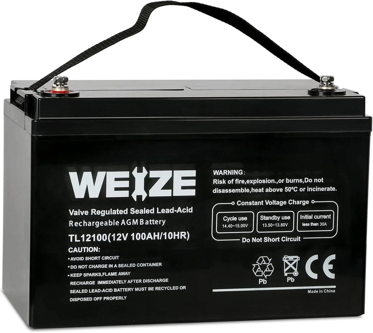 Deep Cycle AGM 12 Volt 100Ah Battery. Maintenance-Free. 3% Self-Discharge Rate. 1150A Max Discharge Current. Perfect for RV. Solar. Trolling Motor. Wind. Marine. Camping and Off-Grid System