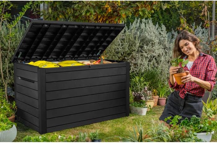 Keter Kissenbox XXL Ontario. graphit. 870l Fassungsvermögen. Außenmaße: 147 x 83 x 86 cm. Auflagenbox wasserdicht. für Outdoor geeignet