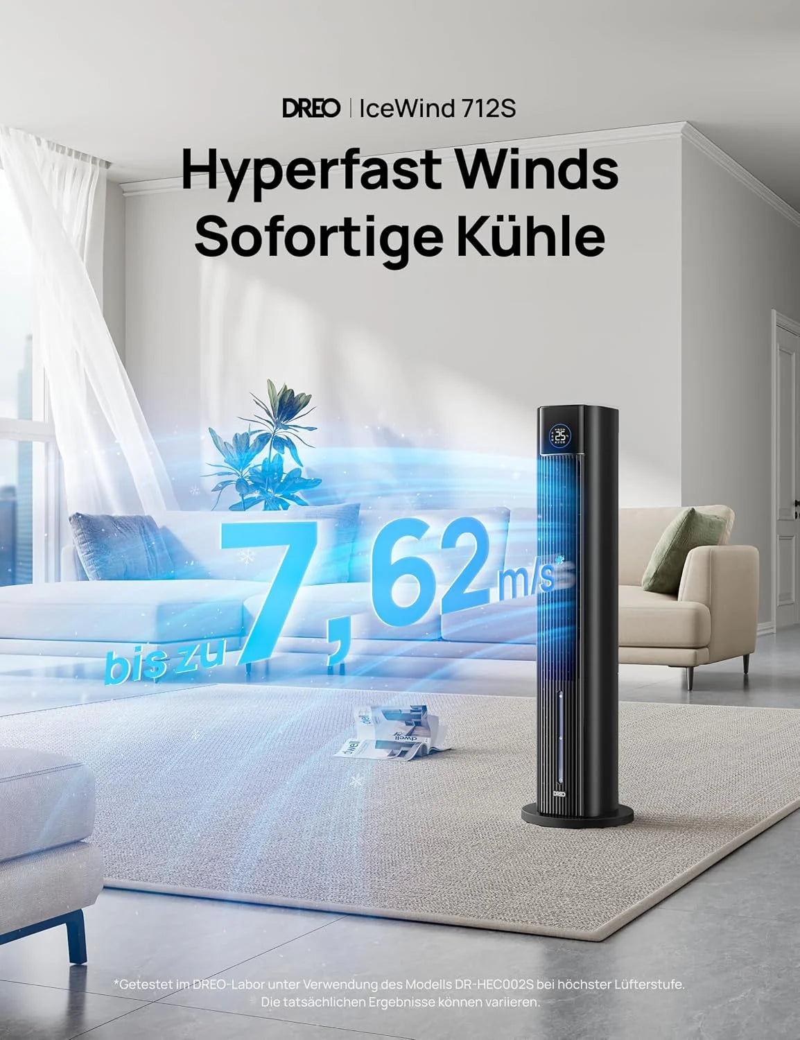 DREO Turmventilator mit Wasserkühlung. 110 cm Luftkühler mit Wasserkühlung Leise. 4-Geschwindigkeiten-4-Modi Verdunstungskühler. APP-Steuerung.