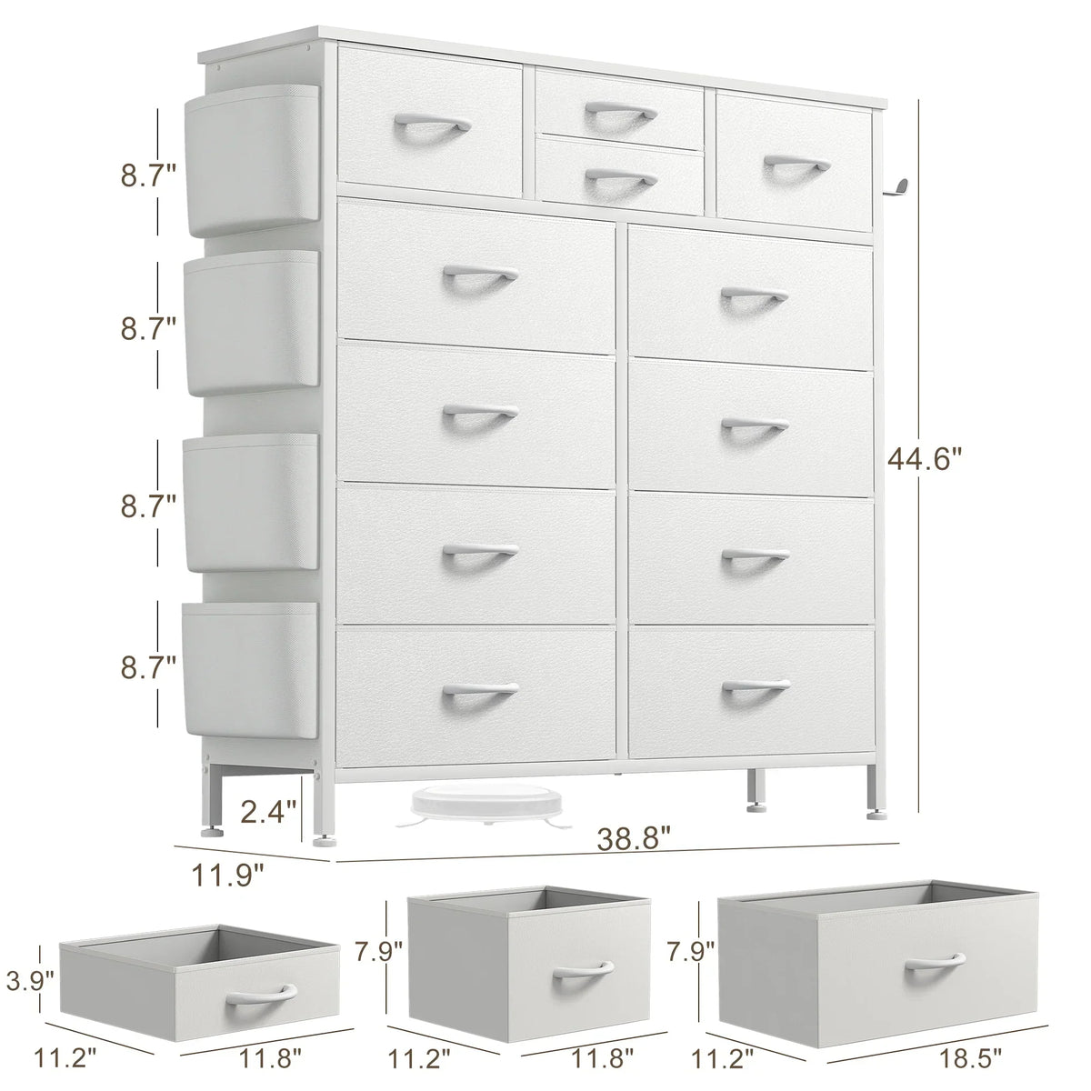 12 Drawer Fabric Dresser. Tall Bedroom Chest of Drawers with Storage