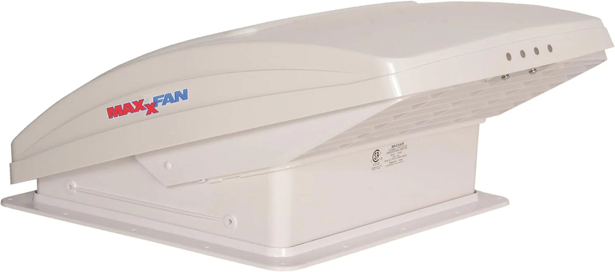 Deluxe - All-In-One RV Vent. Shield & Fan; Built-In Rain Shield. 10 Speed Reversible Fan with Thermostat. Fits Standard 14x14 Roof Openings. 12V Long Life Motor. White (00-05100K)