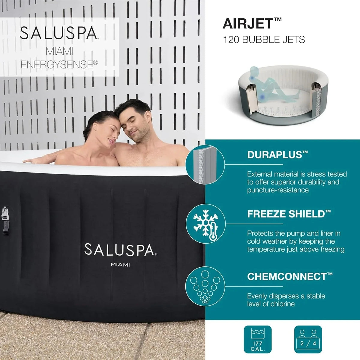 71 x 26-Inch Inflatable Hot Tub Spa for 2-4 Persons. Portable. with 2 Covers. Black