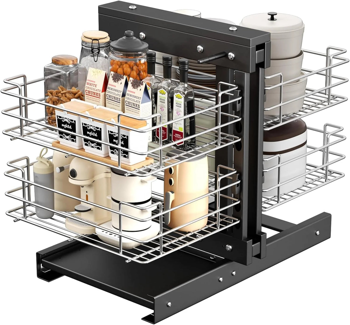 36 Blind Corner Pull Out Organizer.2 Tier 4 Shelf Kitchen Cabinet Organizer. Chrome Carbon Steel Storage Basket. Left Open & Right Open Compatible.for Blind Corner Kitchen or Bathroom Cabinet