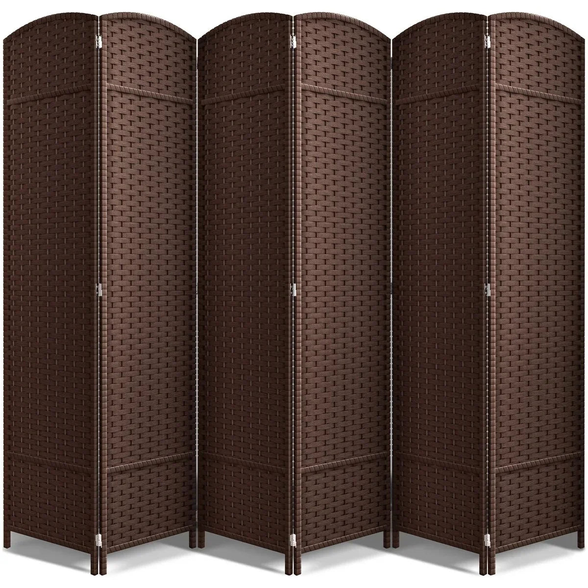 6 Panel Room Divider. 6ft Tall Extra Wide Folding Privacy Screen with Hand-Woven Mesh Panels