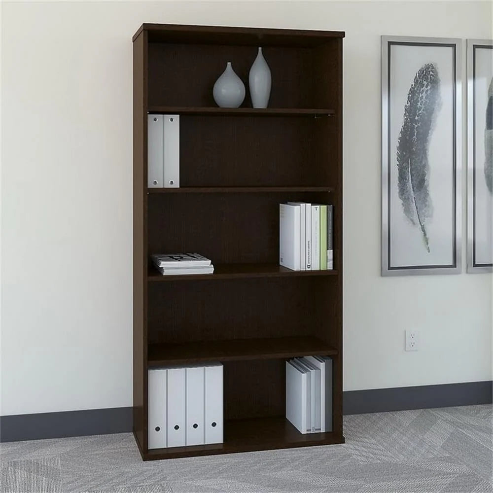Bush Business Furniture Series C Tall 5 Shelf Bookcase in Mocha Cherry. Large Bookshelf for Home and Professional Office