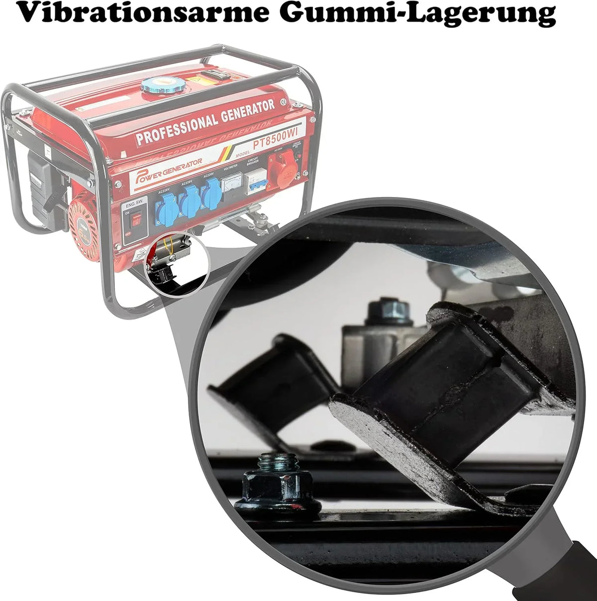 Generador de corriente con gasolina | Accesorios incluidos | Grupo electrógeno silencioso | 5 enchufes 3 x 230 V / 1 x 400 V / 1 x 12 V | 6.5 CV