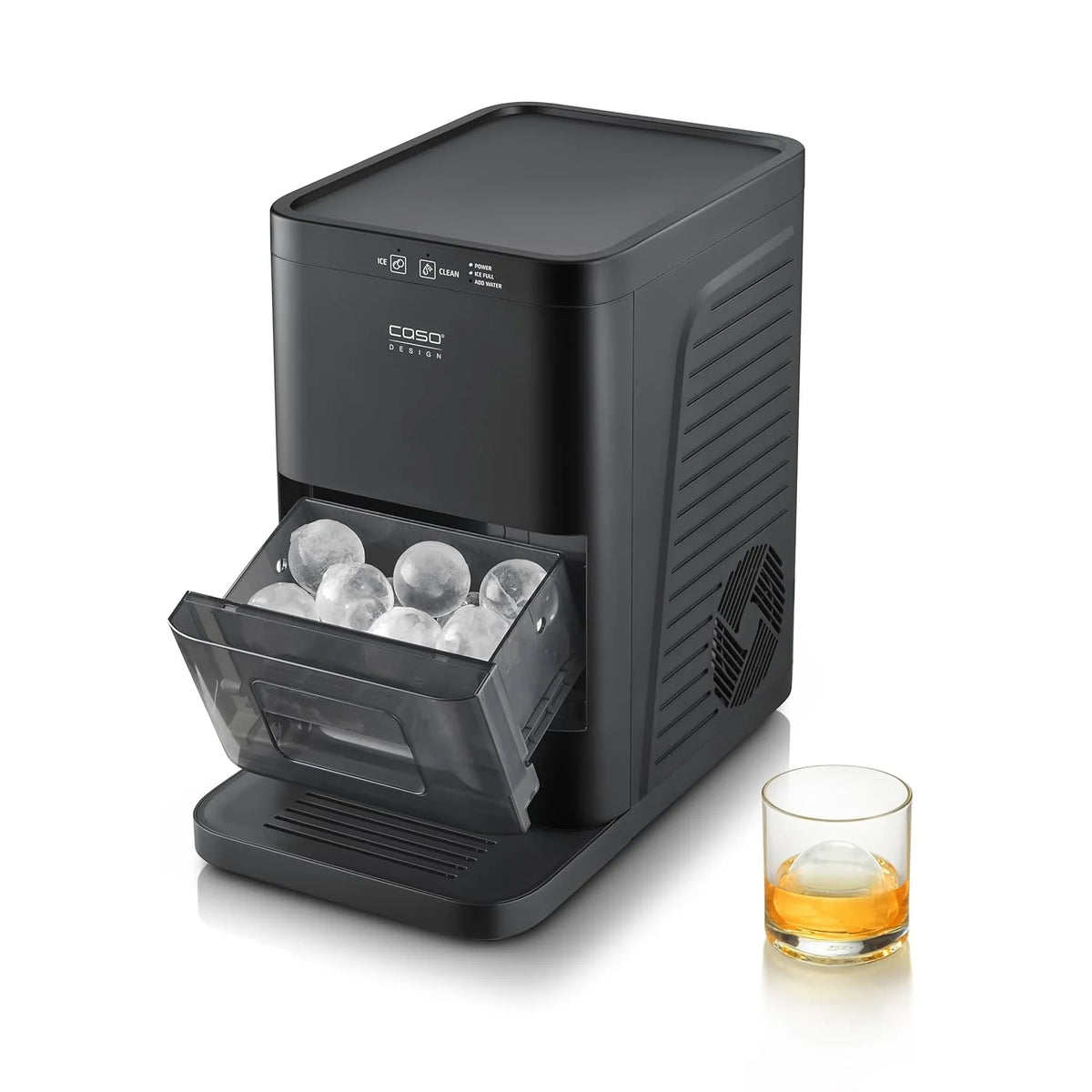 CASO IceBall Pro Eiskugelbereiter mit Kompressor - Kristallklare Eiskugeln 50-55 mm. 2 Kugeln/Stunde. 1.3 l Wassertank. Selbstreinigung. LED-Anzeige.